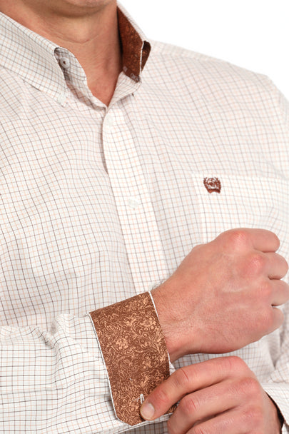 Men's CINCH Long Sleeve White Plaid Shirt - MTW1105834