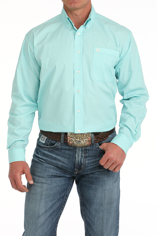 CINCH MENS TEAL PLAID LONG SLEEVE BUTTON UP