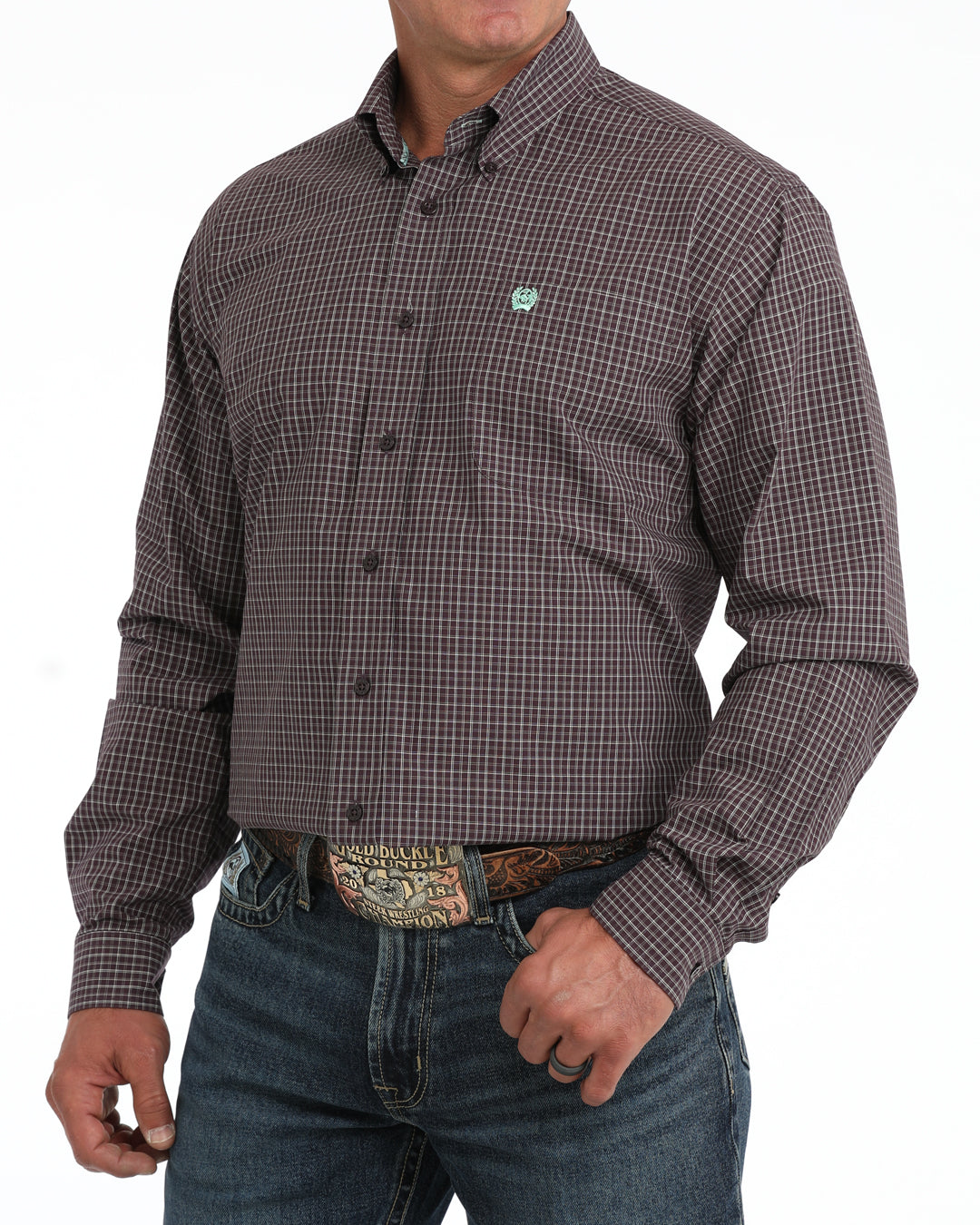 CINCH MENS L/S PLAID - PURPLE-MTW1106164