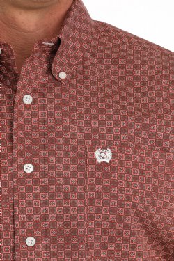 Men's Medallion Print Short Sleeve Button-Down Western Shirt - Red - MTW1111471