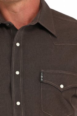 Men's Modern Fit Solid Snap Front Western Shirt - Brown - MTW1303083