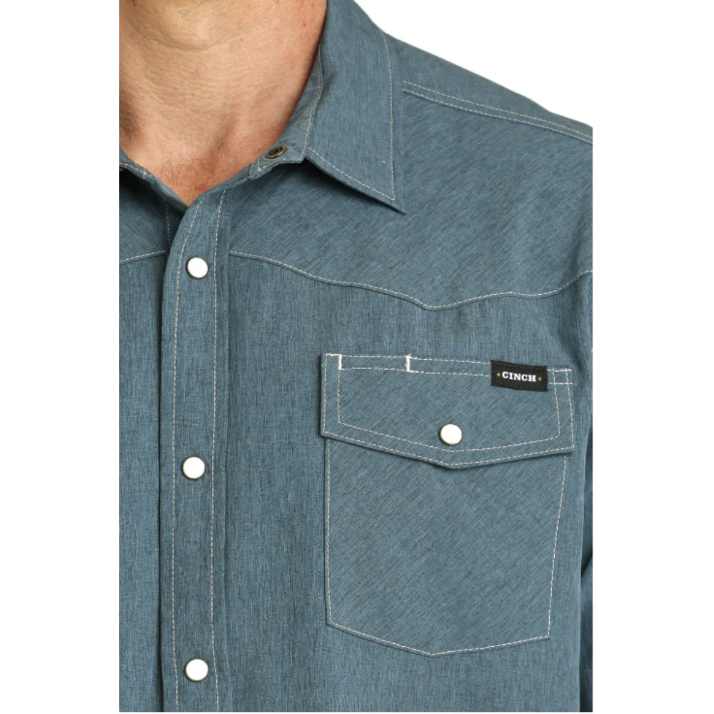 Men's CINCH Camp Blue Snap Fitted Shirt - MTW1402001