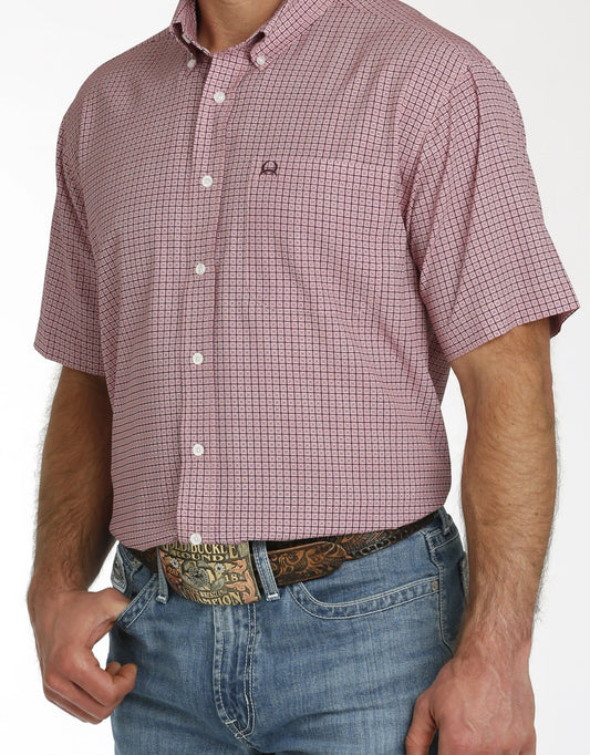 CINCH Men's Pink Short Sleeve ARENAFLEX Button-Down Western Shirt - MTW1704142