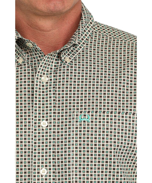 Cinch Men's ArenaFlex Cream & Sea Green Geo Western Shirt