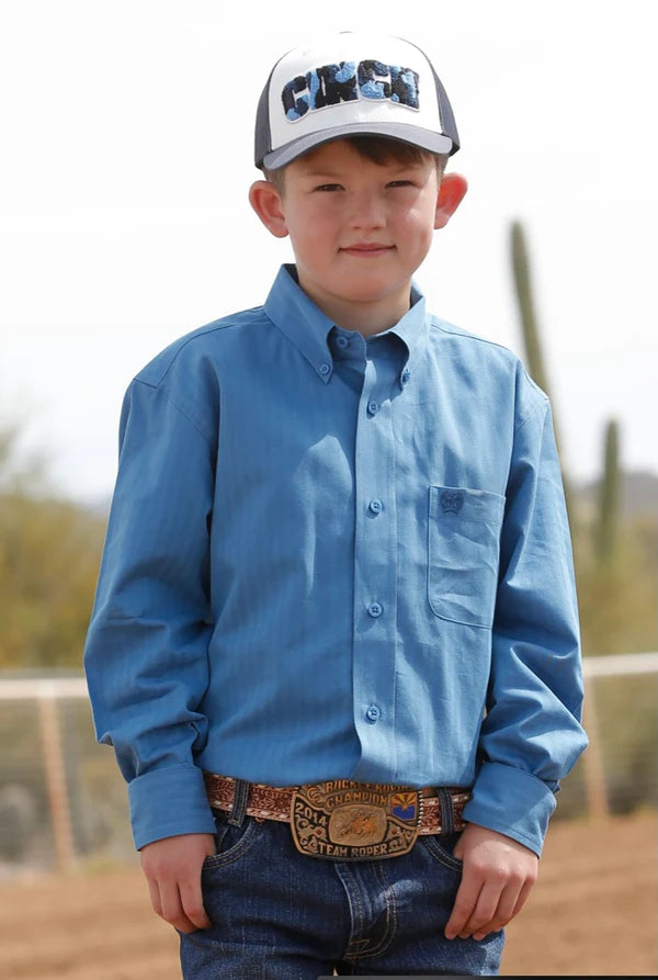 Boys' Solid Blue Long Sleeve Button-Down Shirt - MTW7060306