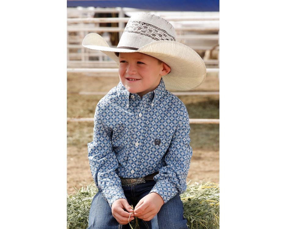 Boy's Blue Printed Long Sleeve Shirt - MTW7060307