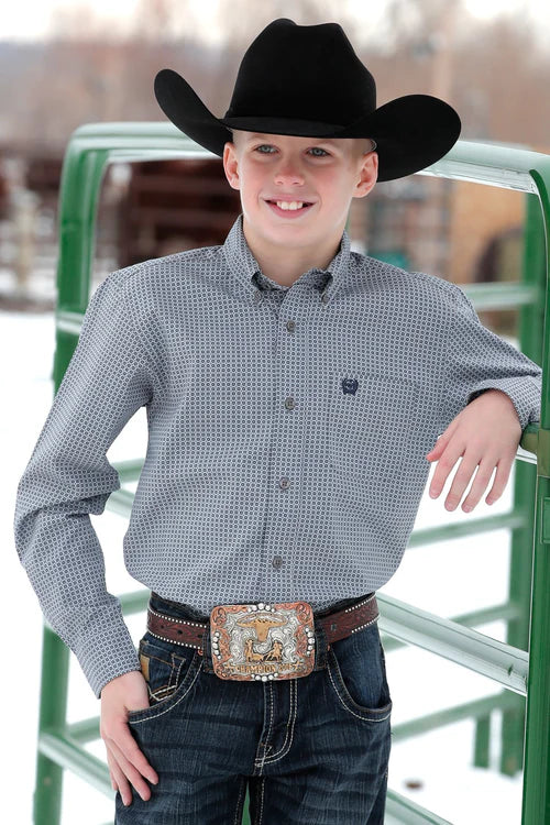 Boys' Geometric Print Long Sleeve Button-Down Shirt - MTW7060337