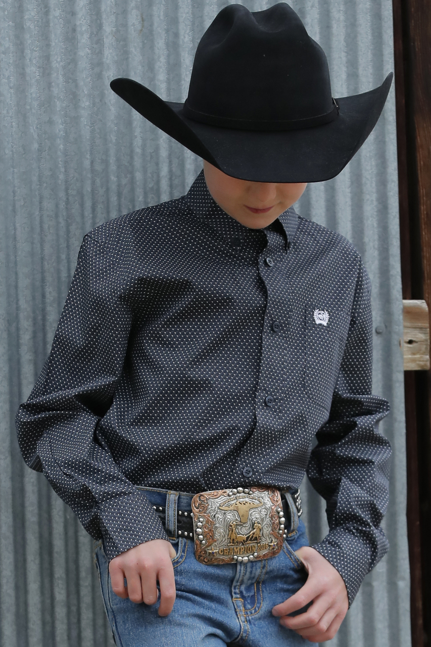 Cinch Boys' Black Geometric Print Button-Up Western Shirt - MTW7060349
