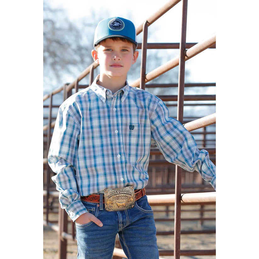 Boy's Plaid Print Button-Down Western Shirt MTW7060369