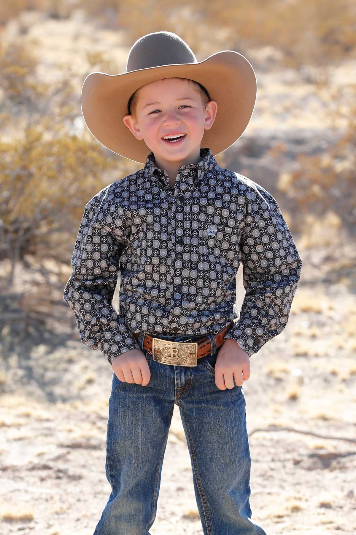 Boy's Cinch Circle Geo Print Button-Down Western Shirt
