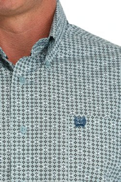 Men's Geometric Print Button-Down Western Shirt - Green - MTW1105892