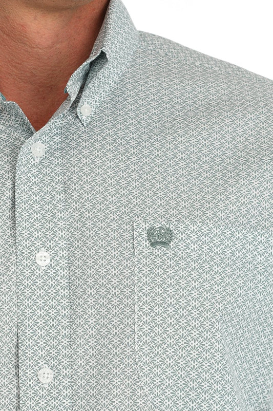 Men's Medallion Print Short Sleeve Button-Down Western Shirt - Green