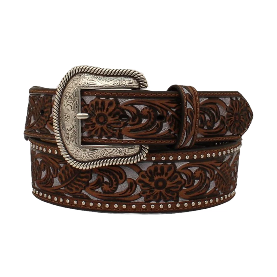 Nocona Ladies Leather Floral Embossed Brown Belt - N210004802