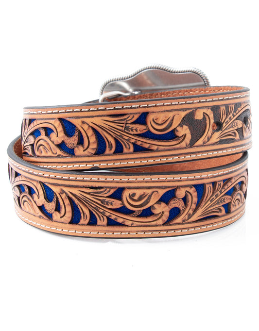 Nocona Boys 1 1/4" Floral Cut Out Belt - Tan/Blue - N4439027