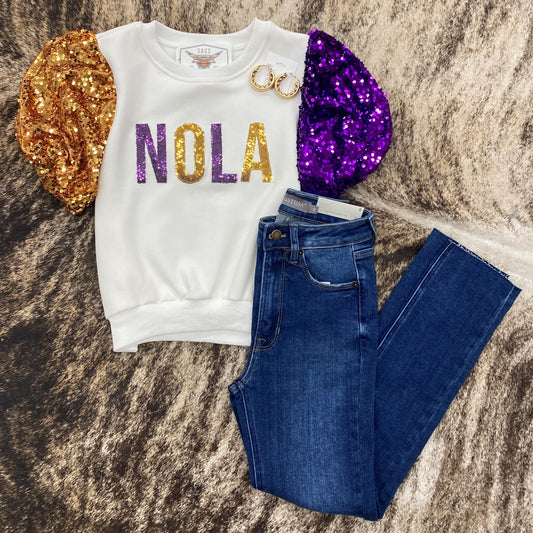 WHITE MARDI GRAS SWEATER (NOLA)