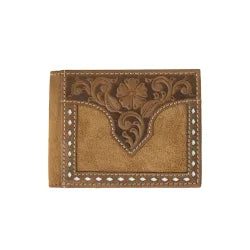 Nocona Bifold Wallet Floral Embossed White Buck Lacing Tan