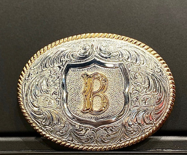 OVAL ROPE EDGE INITIAL(B) BELT BUCKLE