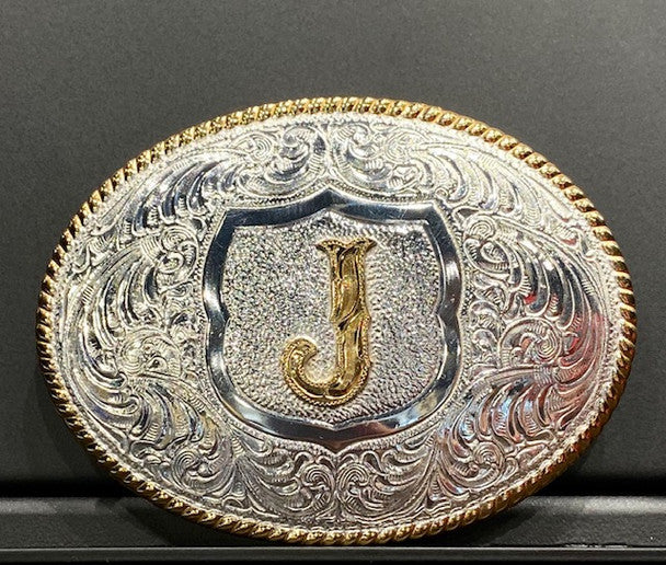 OVAL ROPE EDGE INITIAL (J) BELT BUCKLE