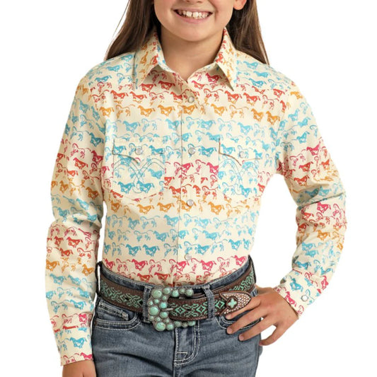 WL Girls LS print snap shirt - LGN2S04393