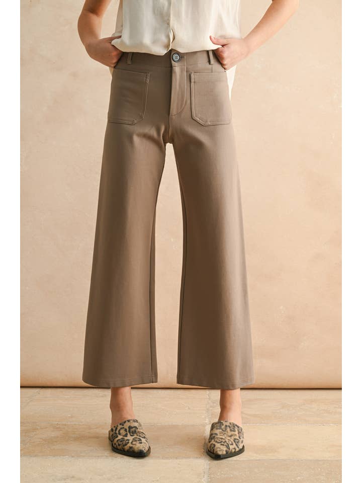 Washed Stretch Long Pants With Pockets- Taupe