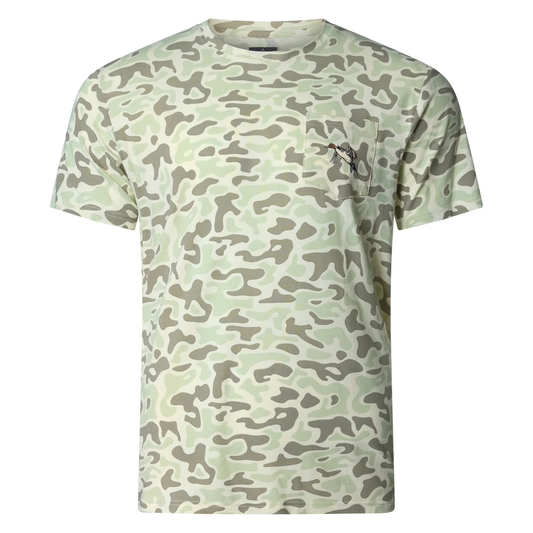Men's short sleeve bamboo camouflage t-shirt with chest pocket and bird graphic