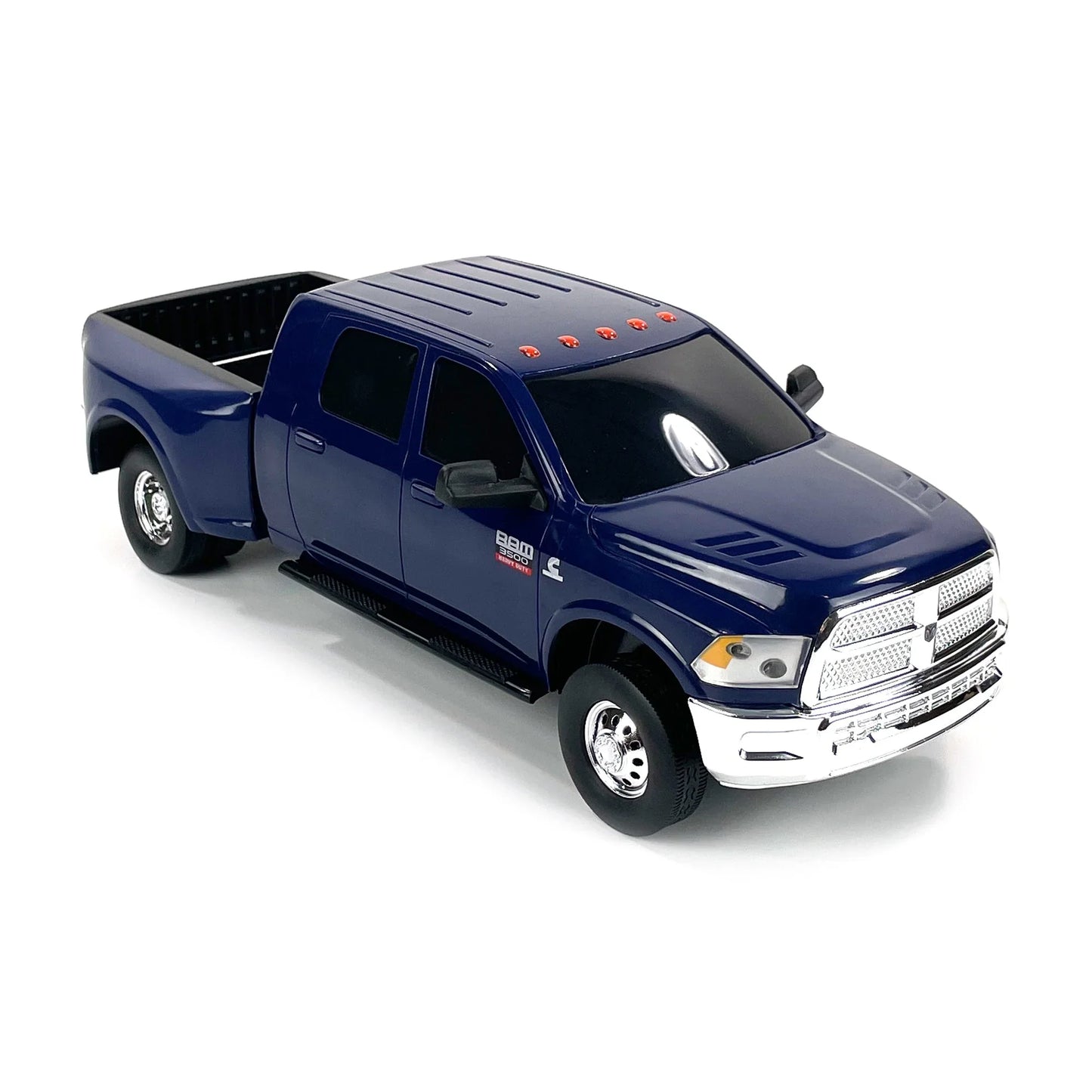Blue Ram 3500 Mega Cab Dually toy truck with chrome grille and dual rear wheels