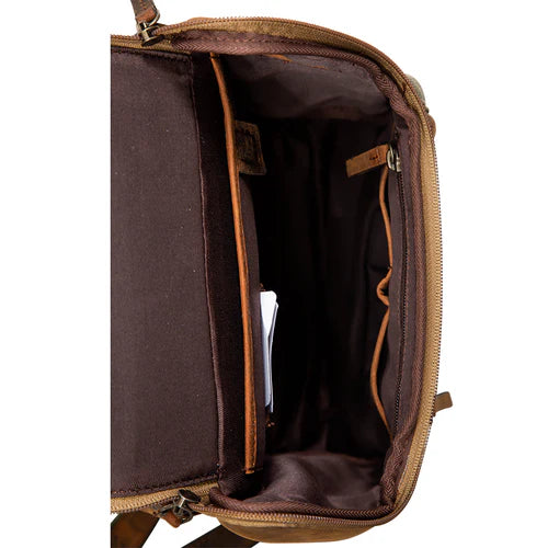 Myra Carriage Port Slimline Backpack - Aged Leather Flap, Rustic Daypack for Daily Commute & Outdoor Travel