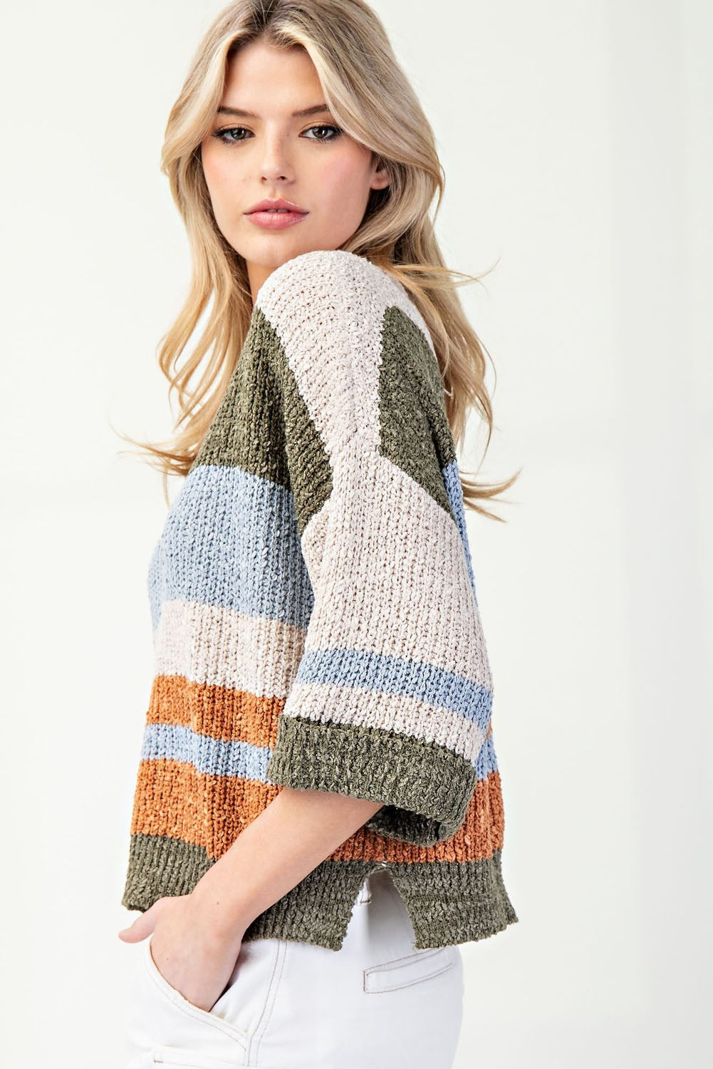 eesome - Striped Notched Collar Top