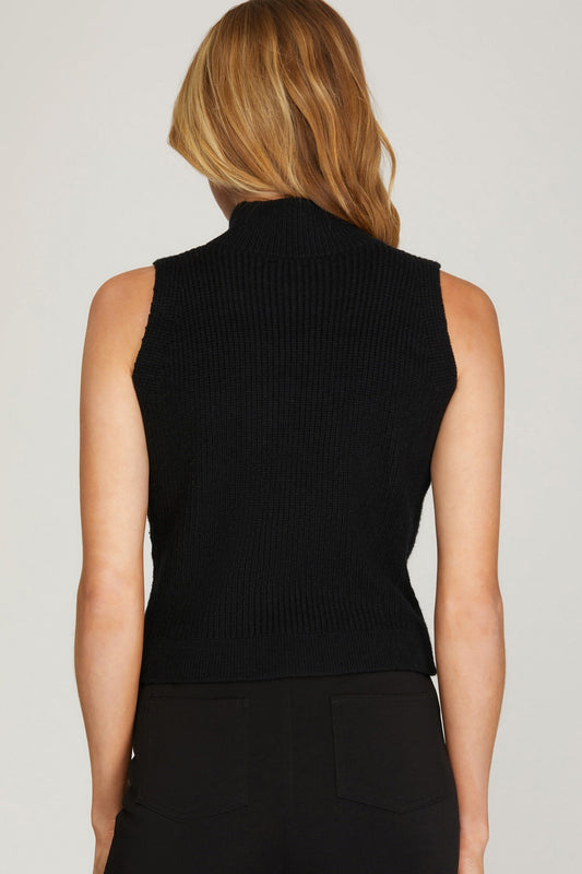 She + Sky - Black Mock Neck Sweater Vest