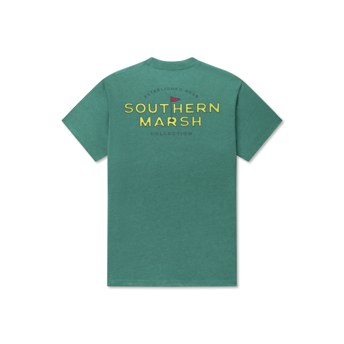 Green t-shirt with Southern Marsh logo on the back against a white background
