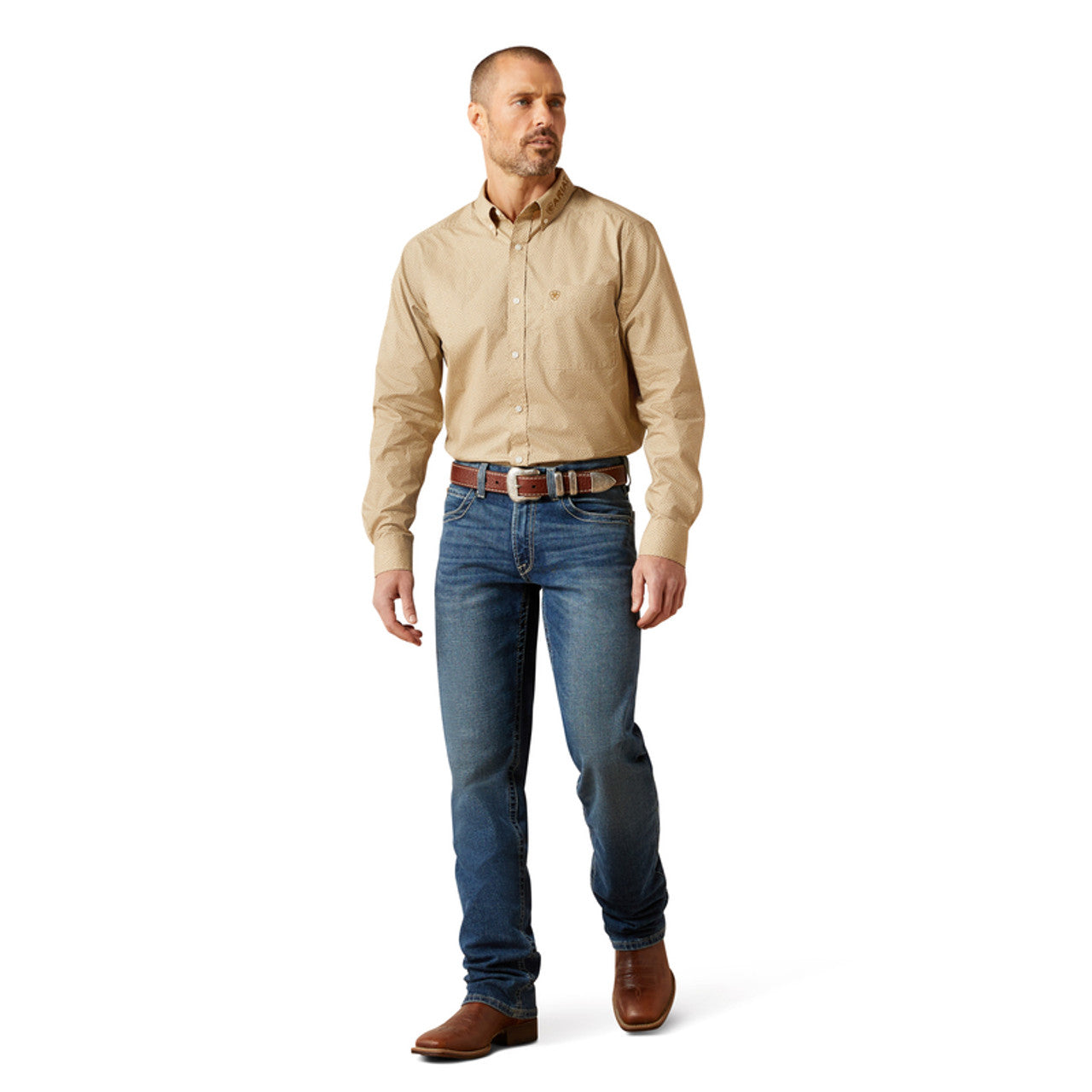 ARIAT TEAM PENN FITTED KHAKI PRINT - MENS SHIRT