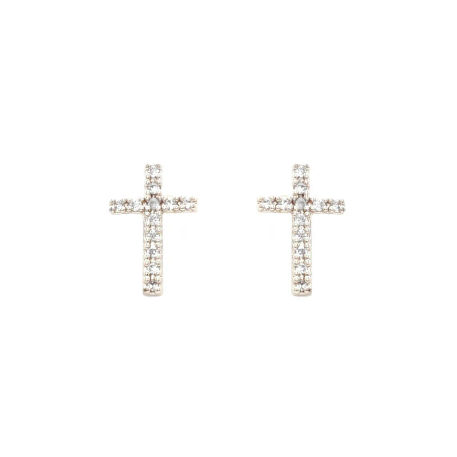 Silver Rhinestone .5" Cross Stud Earring