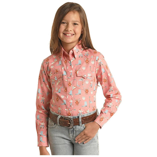 WL Girls LS print snap shirt - WLGSOSR1GP