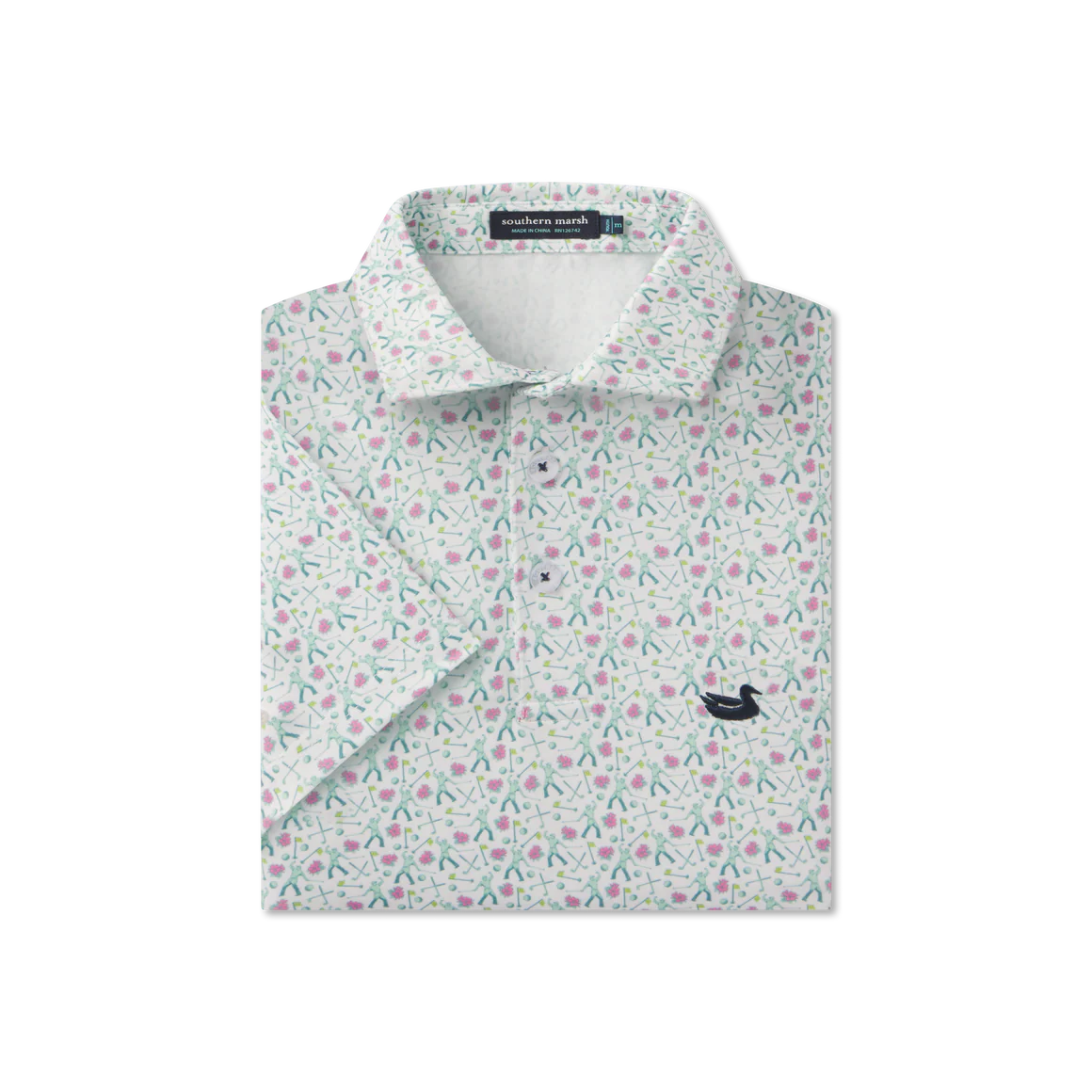 Short-sleeve shirt with a floral pattern on a white background