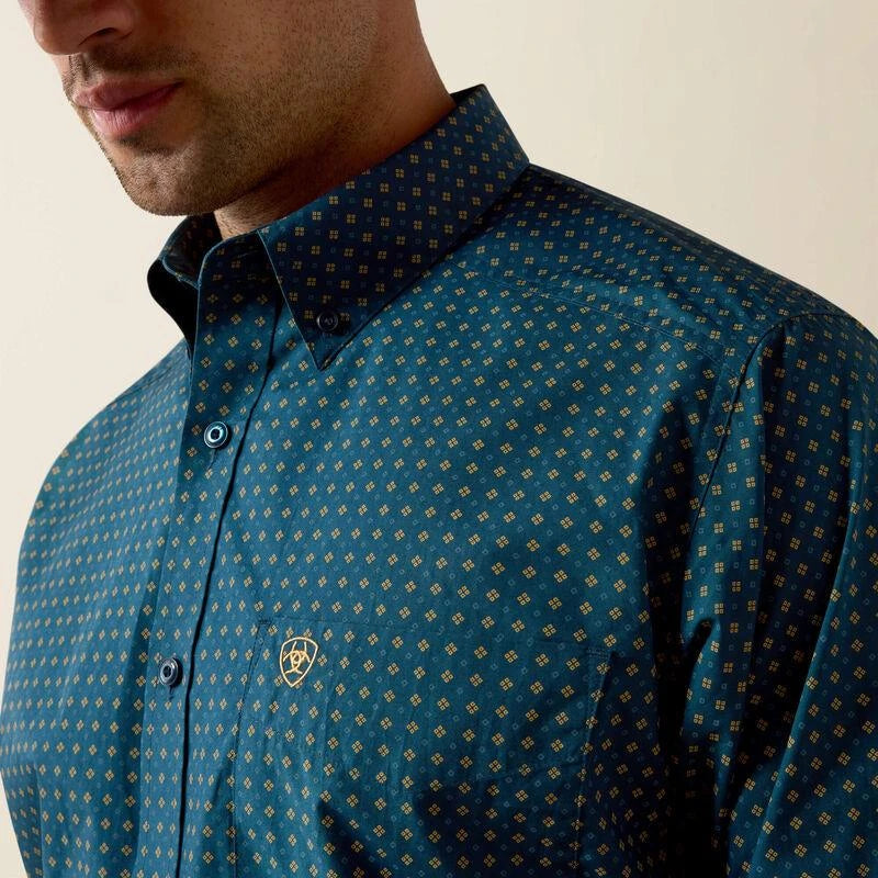 Men's Ariat Lovato Majolica Blue Geo Print Classic Fit Shirt-10080598