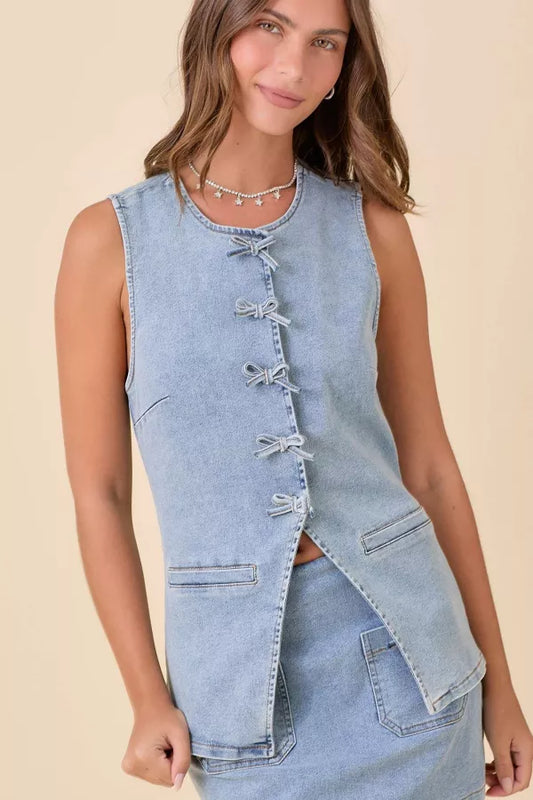 LIGHT DENIM BOW TOP