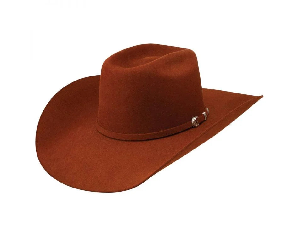 rust brown felt cowboy hat with wide brim and decorative band
