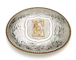 OVAL ROPE EDGE INITIAL (E) BELT BUCKLE
