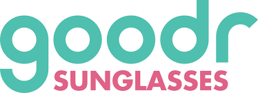 Goodr Sunglasses logo in teal and pink text on white background