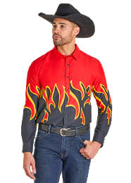 Men's Panhandle Slim Vintage Flame Print Long Sleeve Snap Western Shirt