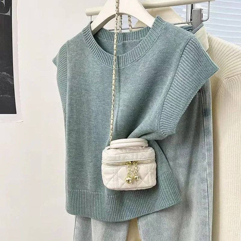 kycozy - Solid Color Knit Short Sleeve T-Shirt
