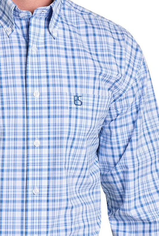 Classic Blue Plaid Long Sleeve Button Shirt