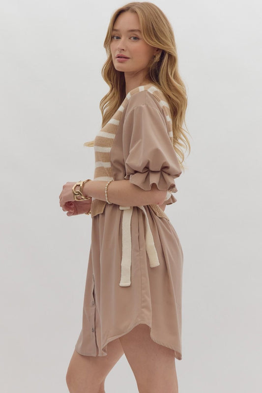 Entro - Dark Brown Striped Dress