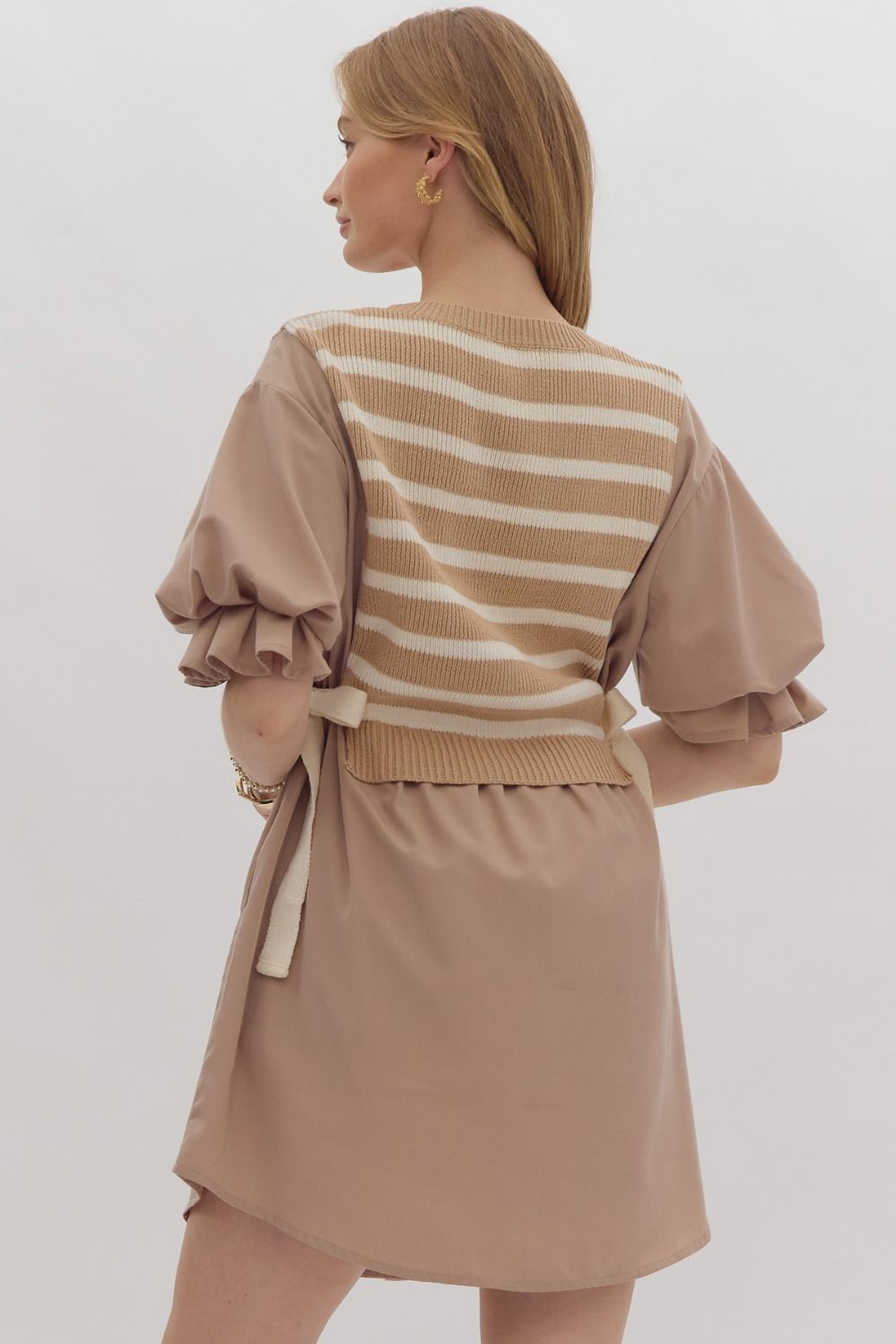 Entro - Dark Brown Striped Dress