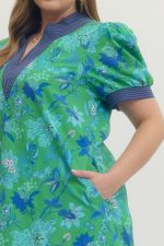 Floral print short puff sleeve pullover mini dress