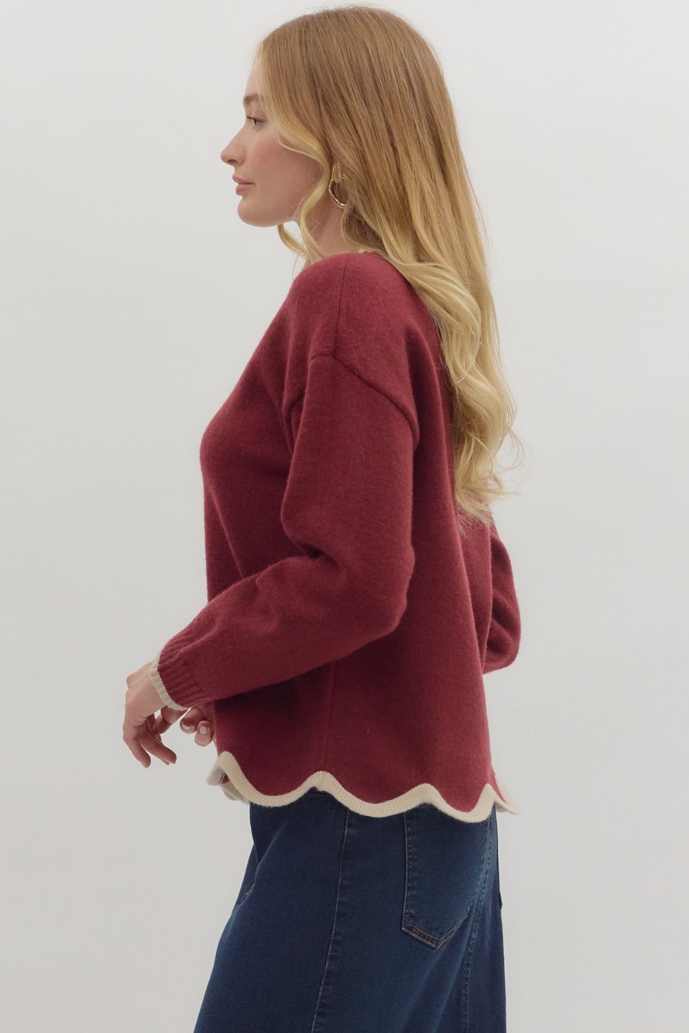 Burgundy Scalloped Sweater