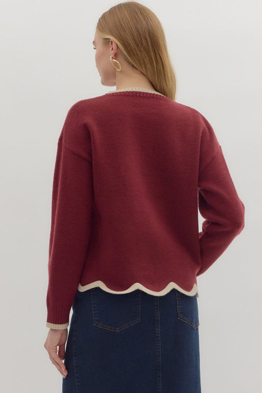 Burgundy Scalloped Sweater