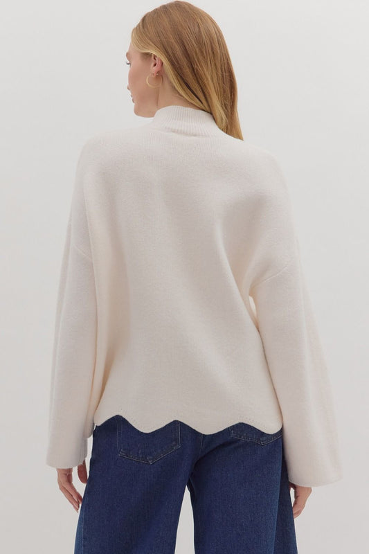 CREAM SCALLOPED KNIT TOP
