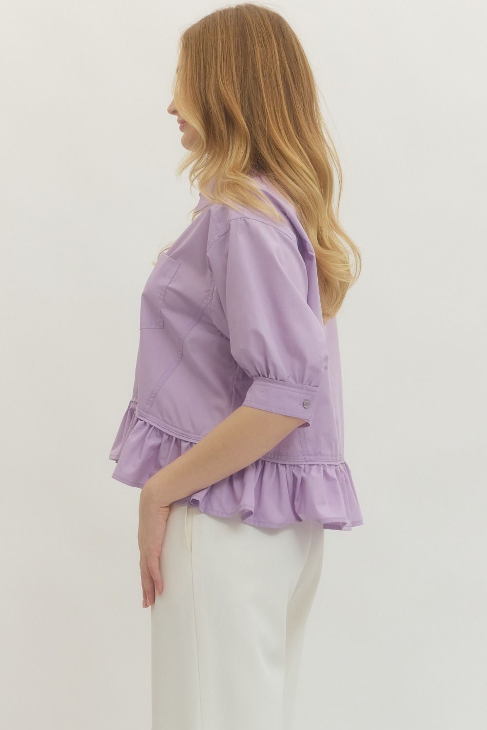 Solid 3/4 sleeve button-down top -LAENDER