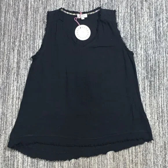 BLACK SLEEVELESS FRINGE SHIRT